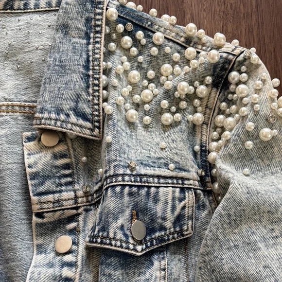 Pearl Embellished Denim Jacket - Picture 4 of 4